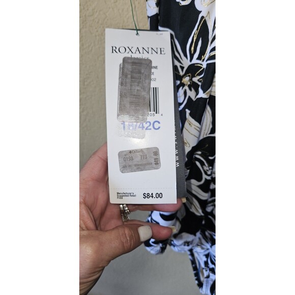 ROXANNE SIZE 18 42C BRA CUP BLACK White Gold Floral PRINT ONE PIECE SWIMSUIT - Picture 4 of 4